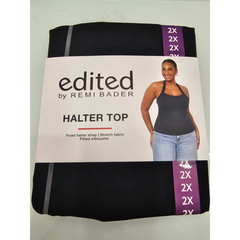 Edited by Remi Bader Black Halter Top Fixed Strap‎ Stretch Size 2X 7ERW7012